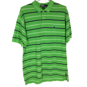 Polo Ralph Lauren Mens Short Sleeve 100% Cotton Polo Green Striped (L)